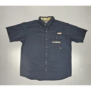 Columbia PHG Button Up Shirt Mens XL Black Vented Short Sleeve With Camo